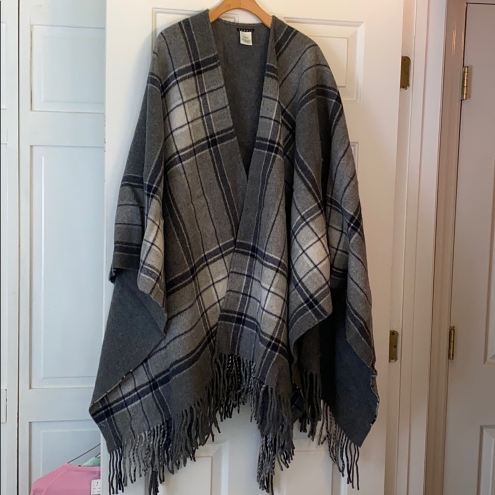 Wool blend plaid shawl